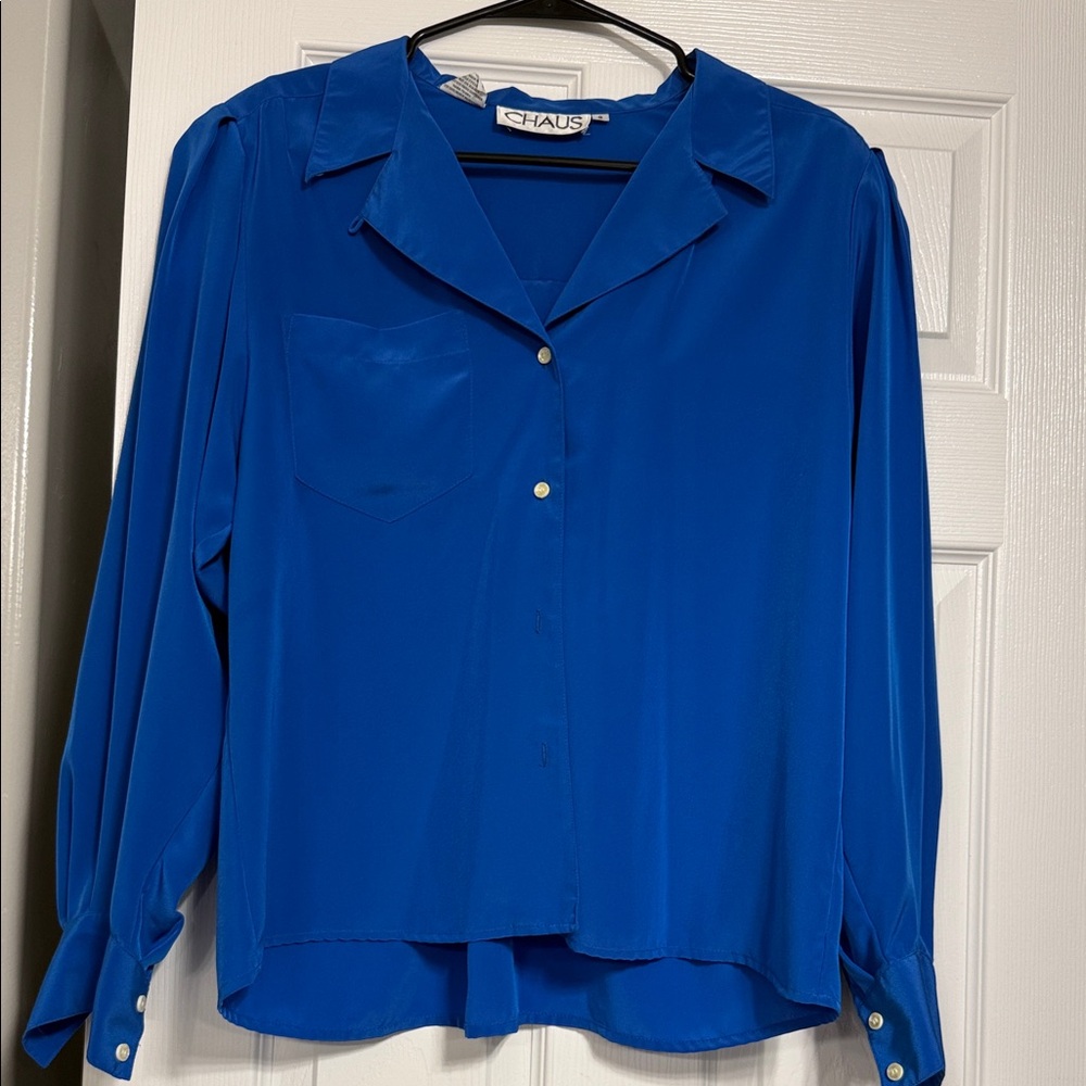 17.  Chaus Women's Royal Blue Button-Up Blouse.